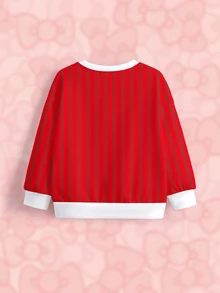 HELLO KITTY AND FRIENDS | SHEIN كنزة رياضية مطبوعة برسومات كرتونية مخططة بألوان متباينة للفتيات الصغيرات - أبيض - مشاهدة 8