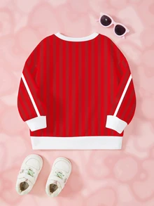 HELLO KITTY AND FRIENDS | SHEIN كنزة رياضية مطبوعة برسومات كرتونية مخططة بألوان متباينة للفتيات الصغيرات - أبيض - مشاهدة 2
