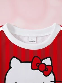 HELLO KITTY AND FRIENDS | SHEIN كنزة رياضية مطبوعة برسومات كرتونية مخططة بألوان متباينة للفتيات الصغيرات - أبيض - مشاهدة 3