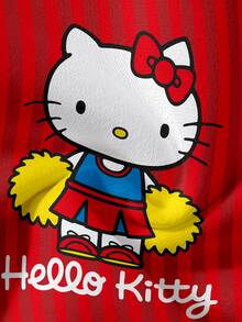 HELLO KITTY AND FRIENDS | SHEIN كنزة رياضية مطبوعة برسومات كرتونية مخططة بألوان متباينة للفتيات الصغيرات - أبيض - مشاهدة 5