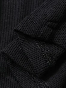 Dazy Plus Elastic Fitted Knit Casual Cargo High Neck Base Layer Short Sleeve Black Fall Pullover T-Shirt Homewear Going Out - Black - View 6