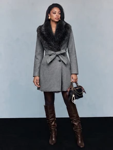 Savoree Women's New Arrival Autumn/Winter Grey Elegant Wool Collar Coat - Grey - View 3