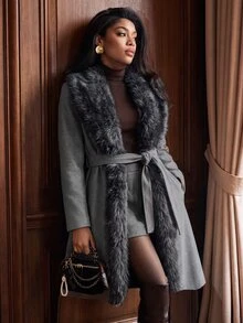 Savoree Women's New Arrival Autumn/Winter Grey Elegant Wool Collar Coat - Grey - View 6
