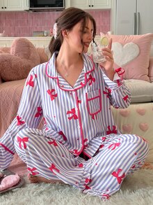 Slumberry CURVE Plus Size Sweet Striped Bow & Heart Pajama Set - Multicolor - View 6