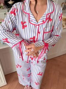 Slumberry CURVE Plus Size Sweet Striped Bow & Heart Pajama Set - Multicolor - View 4
