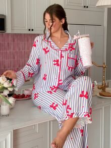 Slumberry CURVE Plus Size Sweet Striped Bow & Heart Pajama Set - Multicolor - View 5