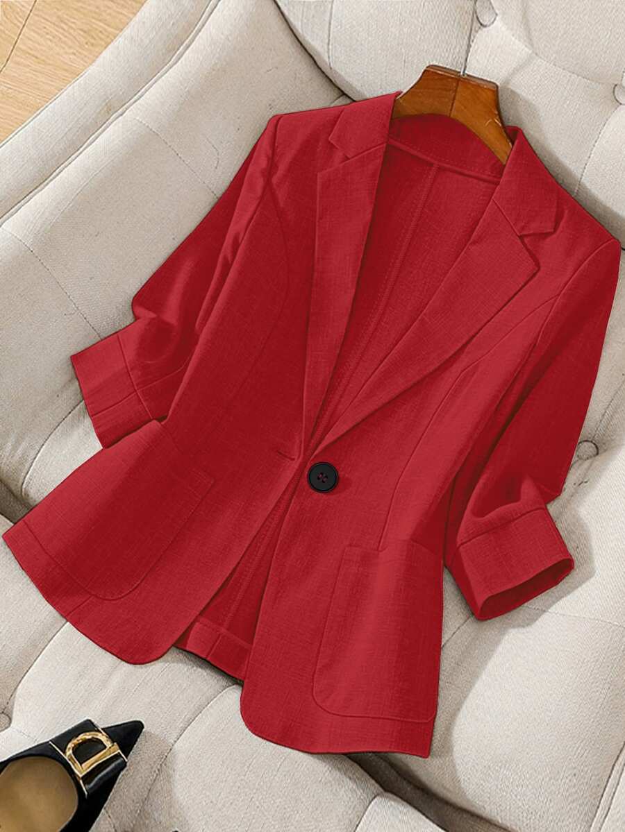 Franclia Women Casual Long Sleeve Solid Color Blazer For Office/Commuting - Burgundy - View 1