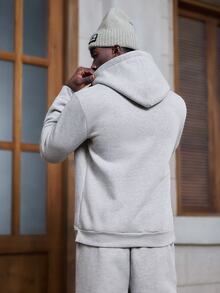 Mainfolk 男士純色連帽衫與運動長褲套裝，適用萬聖節、聖誕節、冬季派對、秋季 - 淺灰色 - 查看 3