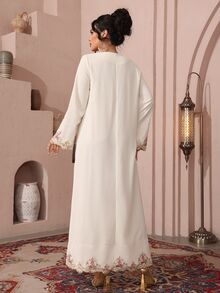 Al Najma Elegant Applique Decor Arabic Style Dress For Women - Apricot - View 2