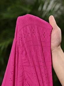 Veslaya Plus Size Hollow-Out Jacquard Fabric Sleeveless Ruffle Hem Short Dress, Yellow Solid Color, Casual Beach Vacation Women's Mini Ladies Wrap Pink Zanzea - Pink - View 8