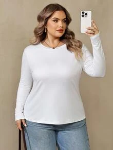 SHEIN CURVE+ 2 قطعة تي شيرت مقاس كبير - بني مخاوي - مشاهدة 2