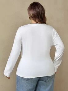SHEIN CURVE+ 2 قطعة تي شيرت مقاس كبير - بني مخاوي - مشاهدة 6