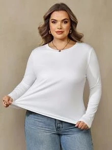SHEIN CURVE+ 2 قطعة تي شيرت مقاس كبير - بني مخاوي - مشاهدة 5