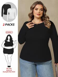 SHEIN CURVE+ 2 قطعة تي شيرت مقاس كبير - بني مخاوي - مشاهدة 1