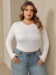 SHEIN CURVE+ 2 قطعة تي شيرت مقاس كبير - بني مخاوي - مشاهدة 7