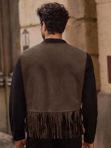 HIMLAND Men's Suede Studded Tassel Jacket - Brown - View 2