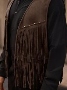 HIMLAND Men's Suede Studded Tassel Jacket - Brown - View 6