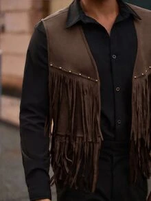 HIMLAND Men's Suede Studded Tassel Jacket - Brown - View 8