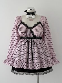 Sunspun Plus Size Women's Casual Cute Sweet Polka Dot Long Sleeve Blouse, Autumn/Winter Fall - Multicolor - View 5