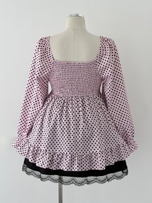 Sunspun Plus Size Women's Casual Cute Sweet Polka Dot Long Sleeve Blouse, Autumn/Winter Fall - Multicolor - View 2