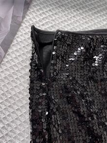SHEIN تنورة سوداء مزينة بالترتر والخرز للفتيات المراهقات الصغيرات لحفلات العطلات والمسرح والحفلات الموسيقية - الأسود - مشاهدة 6