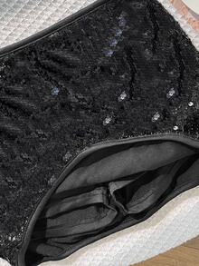 SHEIN تنورة سوداء مزينة بالترتر والخرز للفتيات المراهقات الصغيرات لحفلات العطلات والمسرح والحفلات الموسيقية - الأسود - مشاهدة 5