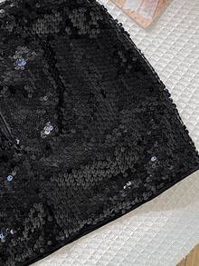 SHEIN تنورة سوداء مزينة بالترتر والخرز للفتيات المراهقات الصغيرات لحفلات العطلات والمسرح والحفلات الموسيقية - الأسود - مشاهدة 4