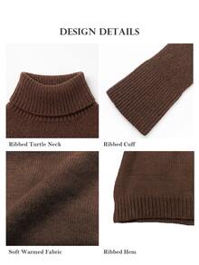 ELLERISSA Coffee Brown Turtleneck Long Sleeve Ribbed Knit A-Line Mini Sweater Dress - Coffee Brown - View 7