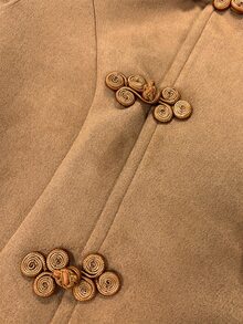 SHEIN Small Stand Collar, Diagonal Placket With Four Sets Of Chinese Frog Buttons, Faux Fur Trim Cuffs, Slim Fit Cropped Silhouette, Vintage Chinese Style, Suitable For Autumn/Winter Outfits, Winter Jacket - Mocha Brown - View 8