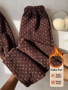 Comfortcana Plus Size Women's Polka Dot Pattern Waist Bow Decor Loose Fit Long Pants Fall - Brown - View 6