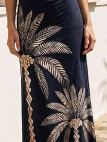 CAJUNI Women's Coconut Tree Pattern Casual Daily Long Dress - Black - View 4