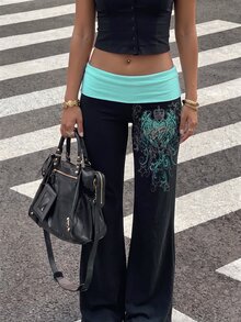 Attitoon Women's Casual Patchwork Contrast Color Print Versatile Long Pants - Multicolor - View 3