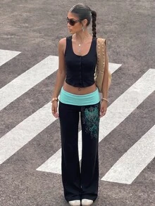 Attitoon Women's Casual Patchwork Contrast Color Print Versatile Long Pants - Multicolor - View 4