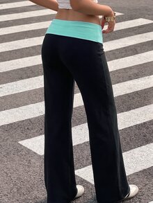 Attitoon Women's Casual Patchwork Contrast Color Print Versatile Long Pants - Multicolor - View 2