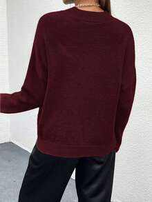 SoleilVie Women's Loose Casual Solid Color Batwing Sleeve Sweater Knit Pullover Fall Winter Sweater - Burgundy - View 2