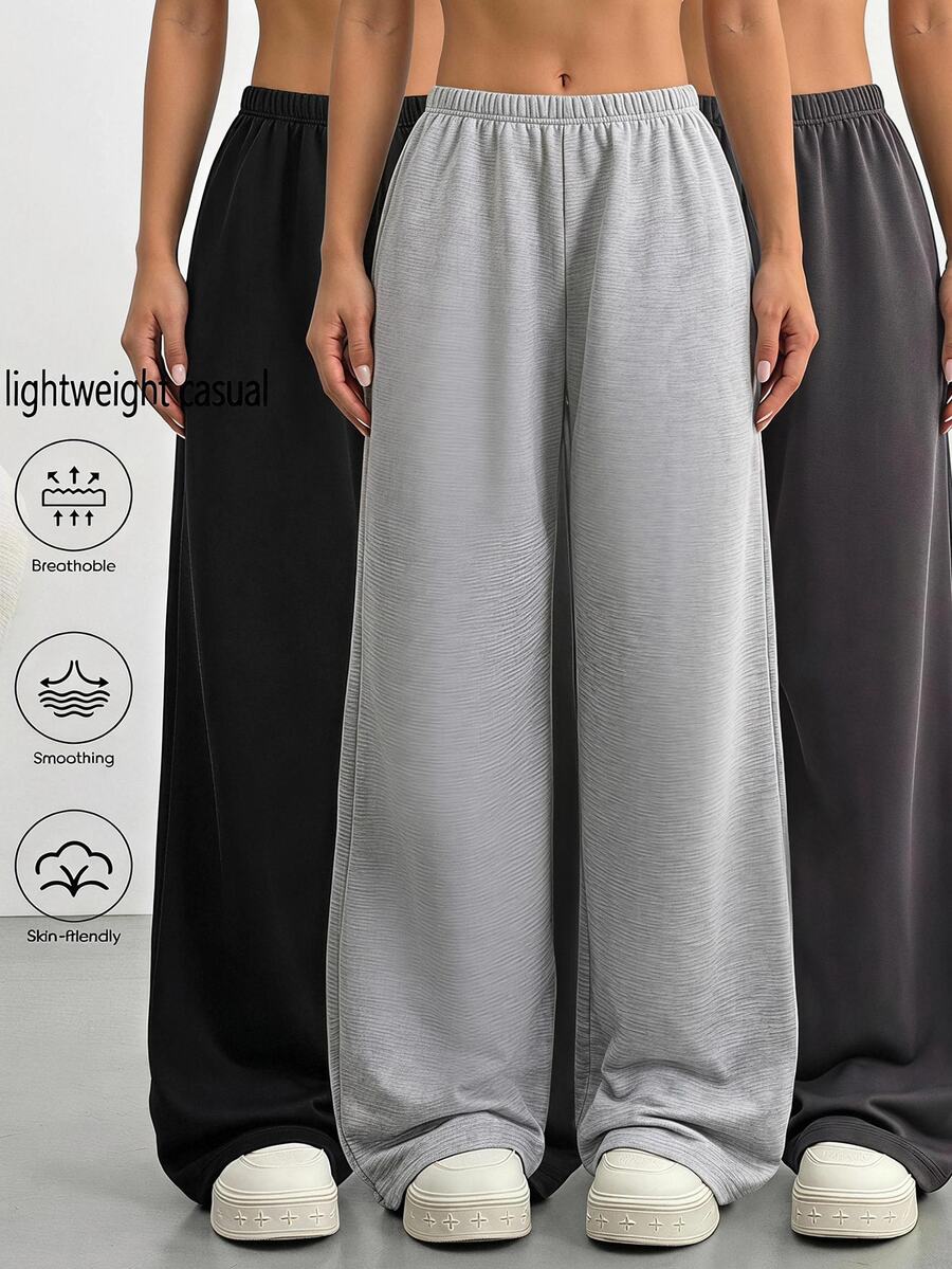 SHEIN Girlism TEEN Girl 3pcs -Piece Set Knit Wide Leg Fashion Printed Long Pants Simple Series 3 Packs Daily Versatile Suitable For Casual Sports Campus Brown - Multicolor - View 1