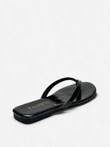 Lumivelle Women's Flat Flip Flops, Shiny Summer Fashion Comfortable Round Toe Sandals, Suitable For Outings, Gatherings, Home, Travel, And Beach, Vacationcore - Black - View 2