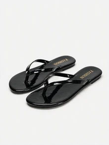 Lumivelle Women's Flat Flip Flops, Shiny Summer Fashion Comfortable Round Toe Sandals, Suitable For Outings, Gatherings, Home, Travel, And Beach, Vacationcore - Black - View 1