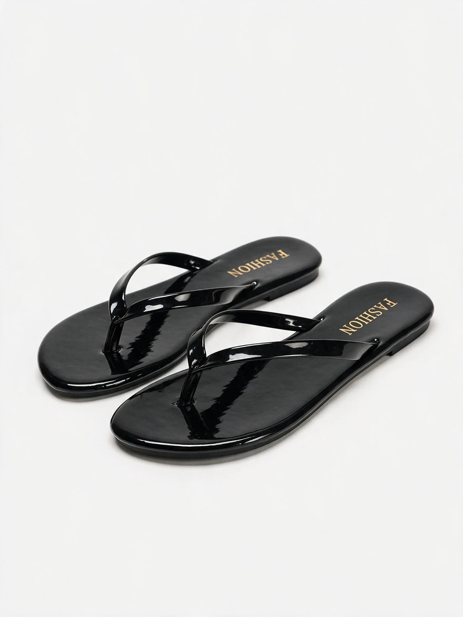 Lumivelle Women's Flat Flip Flops, Shiny Summer Fashion Comfortable Round Toe Sandals, Suitable For Outings, Gatherings, Home, Travel, And Beach, Vacationcore - Black - View 1