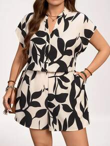 Comfylo Plus Size Summer Boho Business Casual Jumpsuit With Asymmetrical Geometric Print For Women Vacation Beach White - Multicolor - View 7