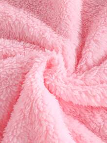 SHEIN 1pc Girls' Soft Cute Plush Jacket, Colorblock Hooded Zip-Up Pocket Short Coat, Soft And Cozy, Suitable For Camping, Travel, Daily Wear, Autumn/Winter - Pink - View 8