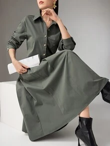 Heiryn Conjunto de 2 piezas de blusa de unicolor y falda plisada para mujer, de moda para ir al trabajo - Verde - Ver 3