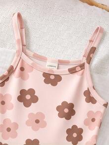 SHEIN LMoss Kids 女嬰休閒百搭日常外出細肩帶連身褲，適合夏季 - 白色 - 查看 3