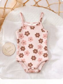 SHEIN LMoss Kids 女嬰休閒百搭日常外出細肩帶連身褲，適合夏季 - 白色 - 查看 1
