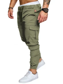 Manfinity Homme Men's Simple Solid Color Daily Casual Pants, For Fall - Army Green - View 3