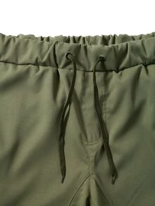 Manfinity Homme Men's Simple Solid Color Daily Casual Pants, For Fall - Army Green - View 5