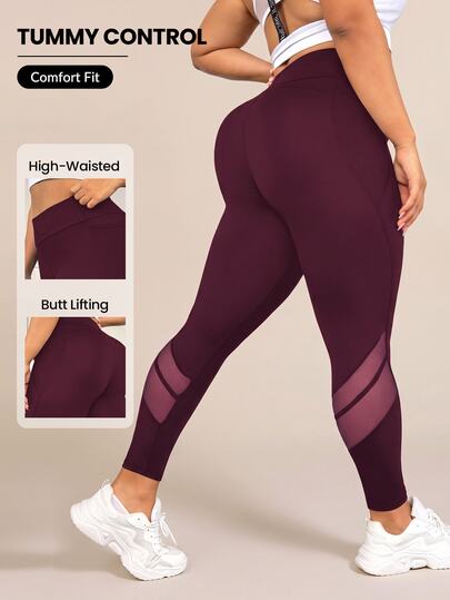 Easithlete Leggings taille haute à patchwork en maille avec contrôle du ventre et poches latérales