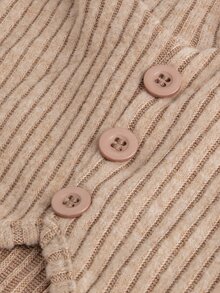 SHEIN Plus Size Maternity Casual Minimalist Long Sleeve V-Neck Front Button Decor Bust Design A-Line Hem Khaki Knit Ribbed T-Shirt Fall - Khaki - View 6