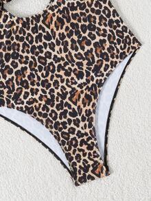 Swim Basics 2026 Spring/Summer New Leopard Print Random Floral Adjustable Spaghetti Strap V-Neck Ruffled Trim One-Piece Bikini Swimsuit - Multicolor - View 7