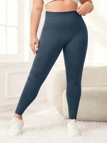 Rhythm Era Plus Size Women's Wide Waistband Yoga Fitness Leggings - Dusty Blue - View 2